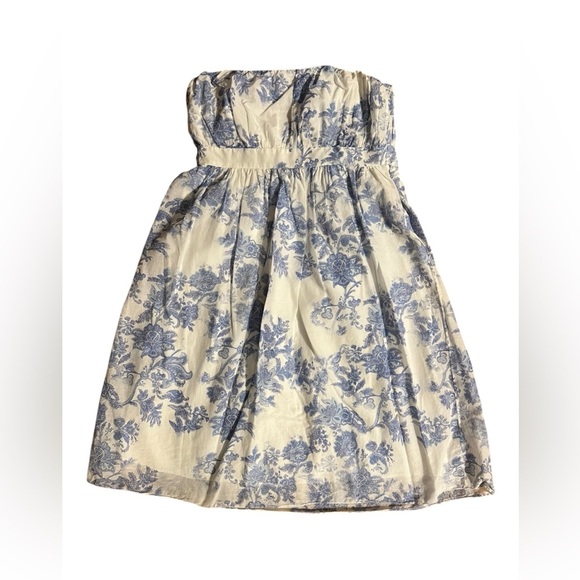 🟣Gap Blue & White Floral Strapless Dress 14 - Picture 1 of 8